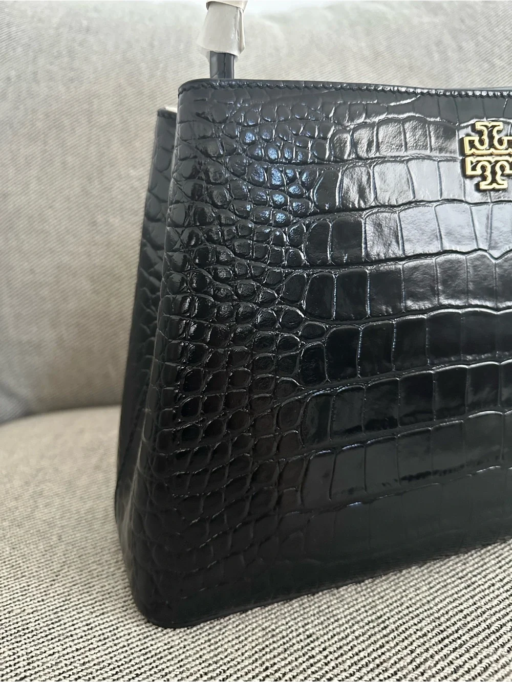 NWT Tory Burch Britten Embossed Croc Leather Satchel Bag Black $850